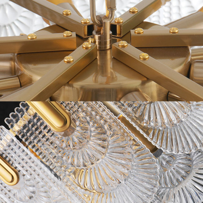 Gelaagde Heldere Textuur Glas Druppel Lamp Klassieke Eetkamer Chandelier Verlichtingsarmatuur in Messing