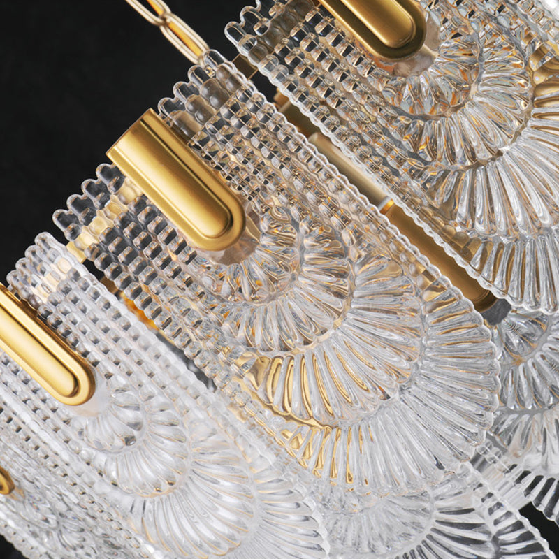 Gelaagde Heldere Textuur Glas Druppel Lamp Klassieke Eetkamer Chandelier Verlichtingsarmatuur in Messing