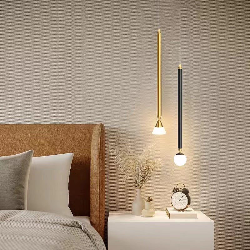 Auri Lineaire Metalen Hanglamp Nachtkastje, Zwart & Goud