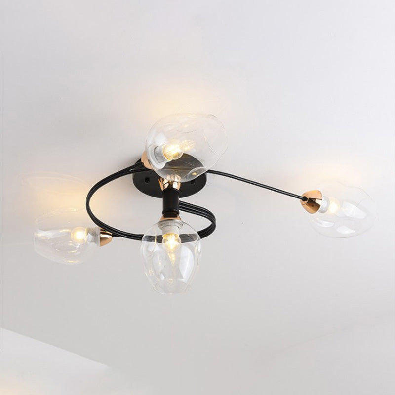 Valentina Flush Mount Plafondlamp, Glas, Zwart/Goud, Eetkamer