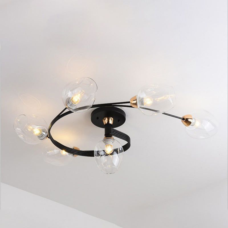 Valentina Flush Mount Plafondlamp, Glas, Zwart/Goud, Eetkamer