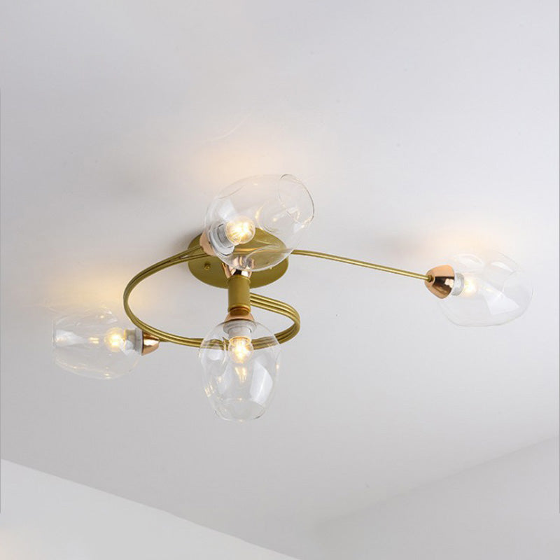 Valentina Flush Mount Plafondlamp, Glas, Zwart/Goud, Eetkamer