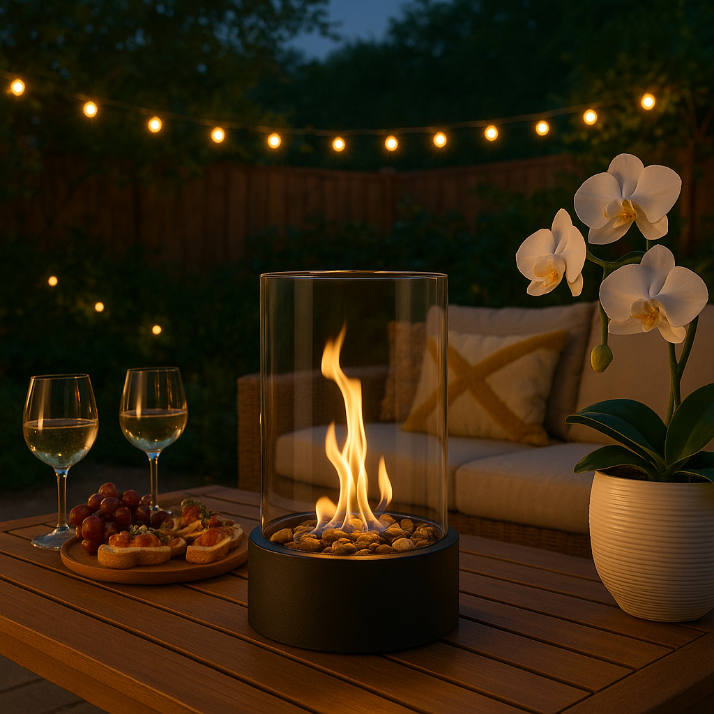 Warmte zonder geur in een elegante draagbare tafelhaard