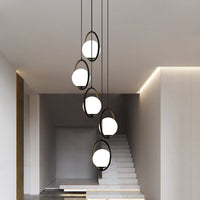 Zwarte Globe Multi Light Kroonluchter Eenvoudige Glazen Hanglamp voor Trappen