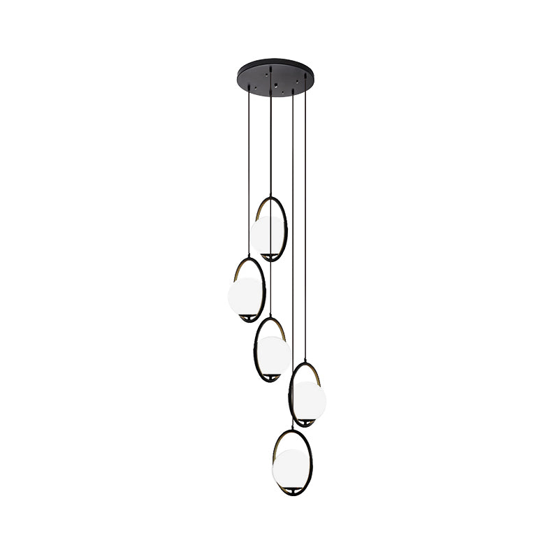 Zwarte Globe Multi Light Kroonluchter Eenvoudige Glazen Hanglamp voor Trappen