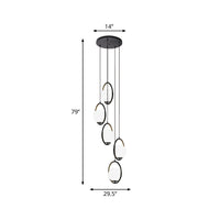 Zwarte Globe Multi Light Kroonluchter Eenvoudige Glazen Hanglamp voor Trappen