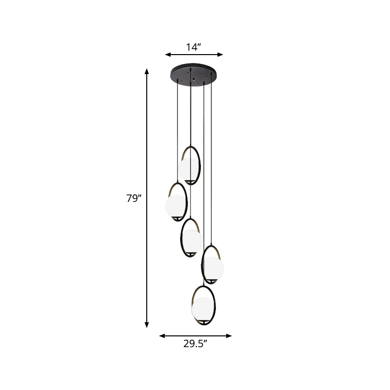 Zwarte Globe Multi Light Kroonluchter Eenvoudige Glazen Hanglamp voor Trappen