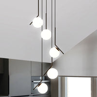 Zwarte Globe Multi Light Kroonluchter Eenvoudige Glazen Hanglamp voor Trappen
