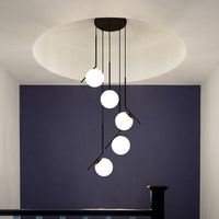 Zwarte Globe Multi Light Kroonluchter Eenvoudige Glazen Hanglamp voor Trappen