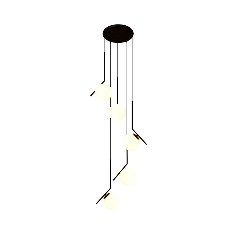 Zwarte Globe Multi Light Kroonluchter Eenvoudige Glazen Hanglamp voor Trappen
