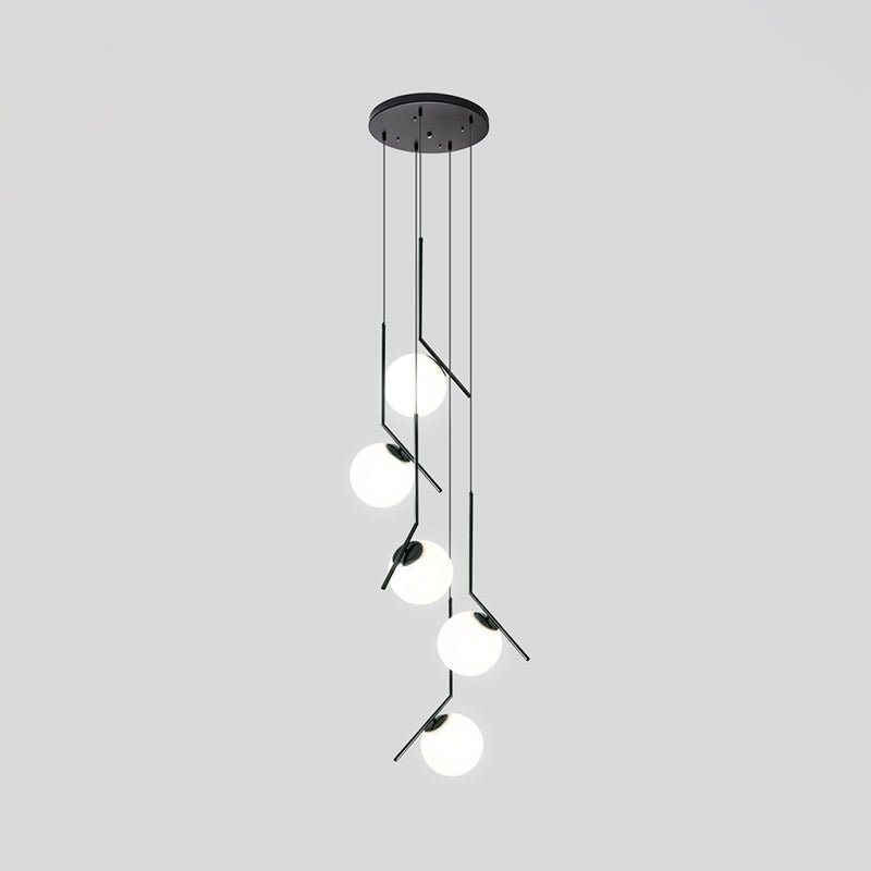 Zwarte Globe Multi Light Kroonluchter Eenvoudige Glazen Hanglamp voor Trappen