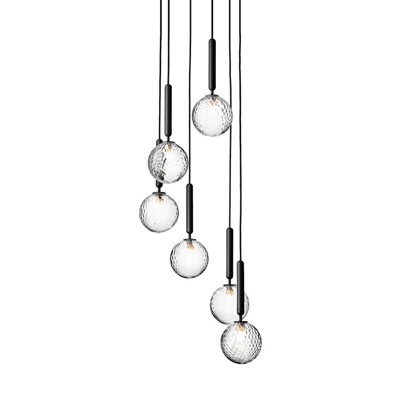 Zwarte Globe Multi Light Kroonluchter Eenvoudige Glazen Hanglamp voor Trappen