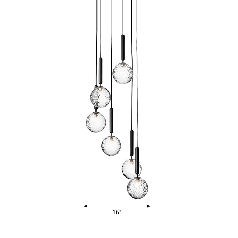 Zwarte Globe Multi Light Kroonluchter Eenvoudige Glazen Hanglamp voor Trappen