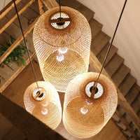 Bamboe Verlengde Hanglamp Aziatisch 2 Lichten Houten Hanglamp voor Woonkamer