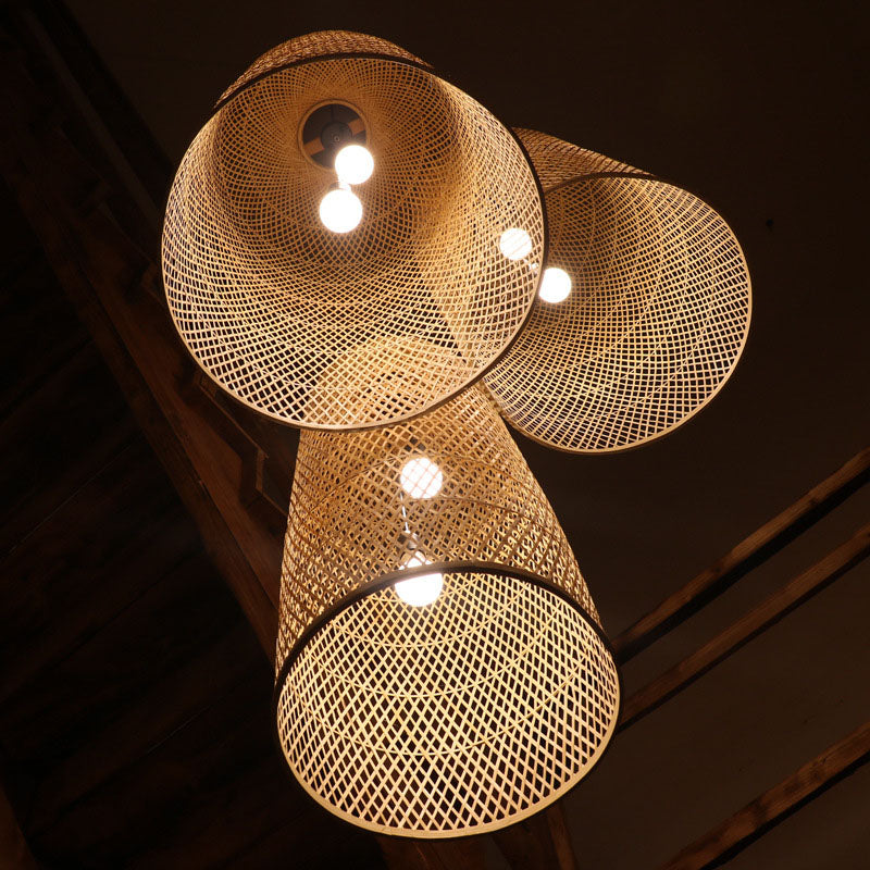 Bamboe Verlengde Hanglamp Aziatisch 2 Lichten Houten Hanglamp voor Woonkamer