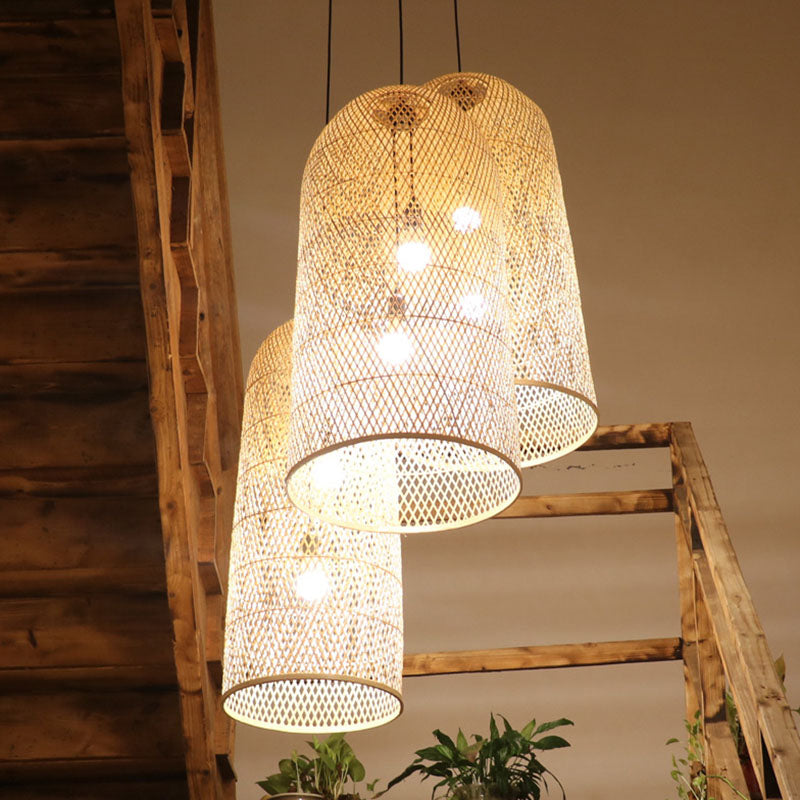 Bamboe Verlengde Hanglamp Aziatisch 2 Lichten Houten Hanglamp voor Woonkamer