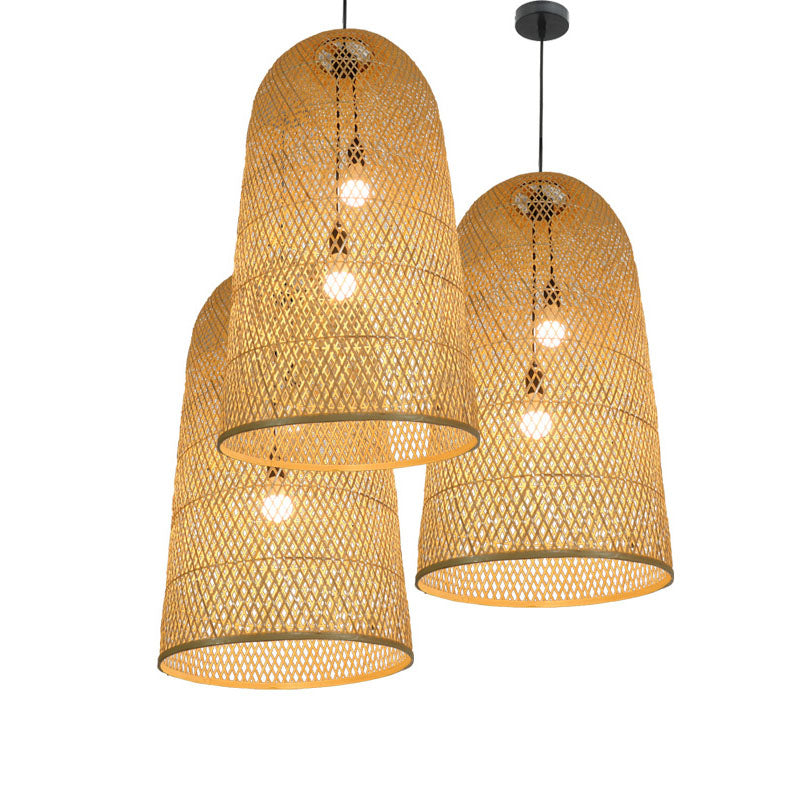 Bamboe Verlengde Hanglamp Aziatisch 2 Lichten Houten Hanglamp voor Woonkamer