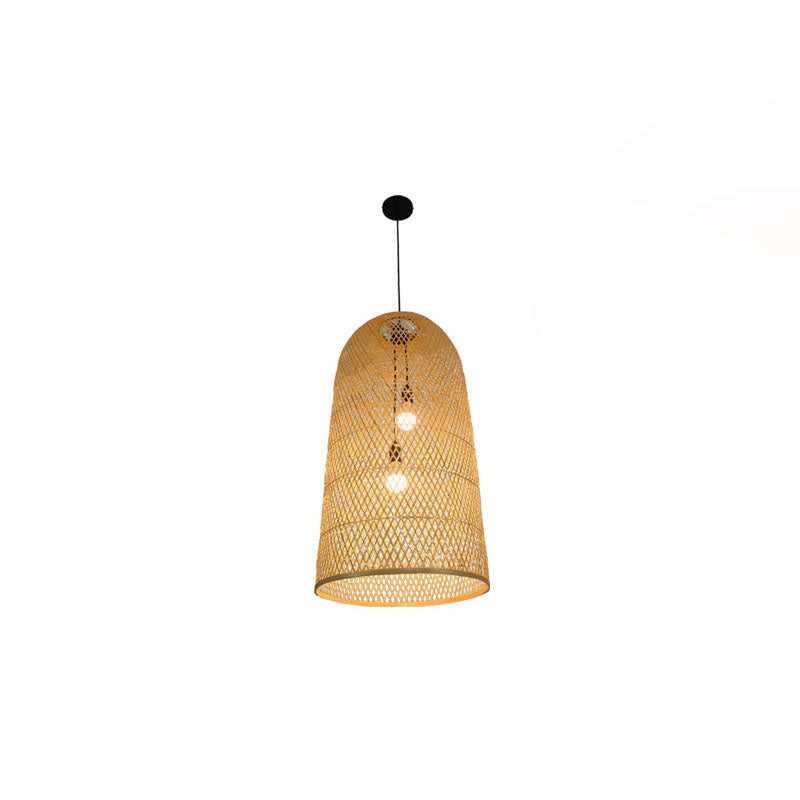 Bamboe Verlengde Hanglamp Aziatisch 2 Lichten Houten Hanglamp voor Woonkamer
