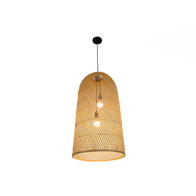 Bamboe Verlengde Hanglamp Aziatisch 2 Lichten Houten Hanglamp voor Woonkamer