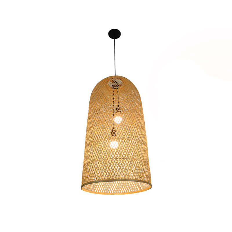 Bamboe Verlengde Hanglamp Aziatisch 2 Lichten Houten Hanglamp voor Woonkamer
