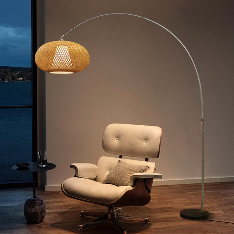 Visserslamp Staande Lamp Chinese Bamboe 1-Licht Houten Leesvloerlamp met Draaibare Kap