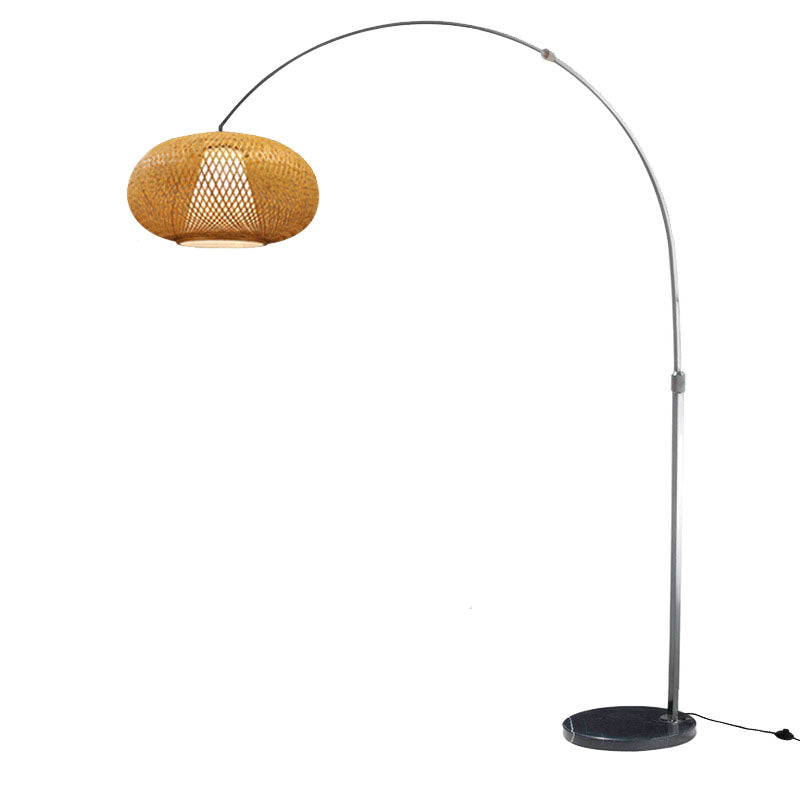 Visserslamp Staande Lamp Chinese Bamboe 1-Licht Houten Leesvloerlamp met Draaibare Kap