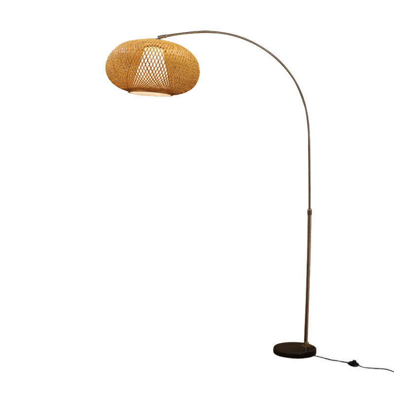 Visserslamp Staande Lamp Chinese Bamboe 1-Licht Houten Leesvloerlamp met Draaibare Kap