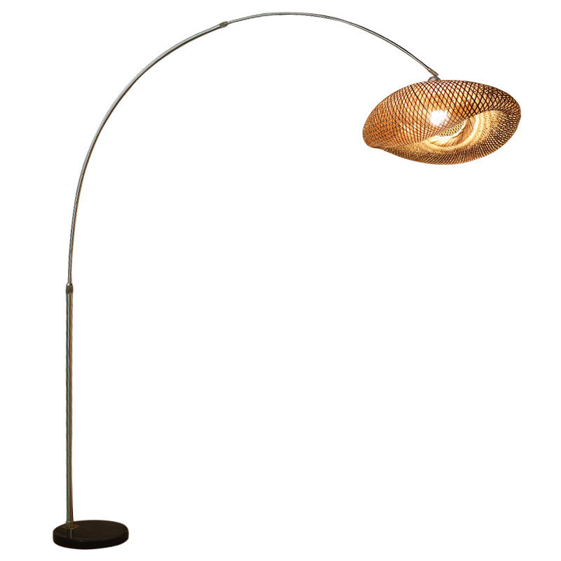 Visserslamp Staande Lamp Chinese Bamboe 1-Licht Houten Leesvloerlamp met Draaibare Kap