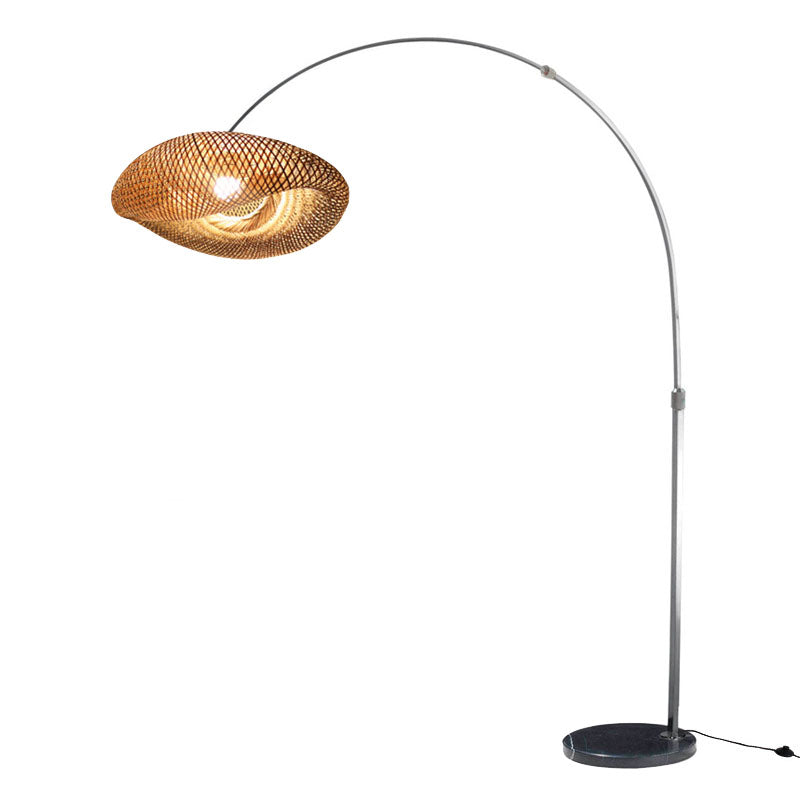 Visserslamp Staande Lamp Chinese Bamboe 1-Licht Houten Leesvloerlamp met Draaibare Kap