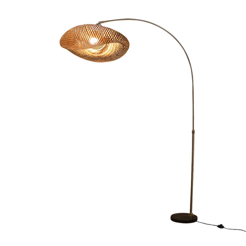 Visserslamp Staande Lamp Chinese Bamboe 1-Licht Houten Leesvloerlamp met Draaibare Kap