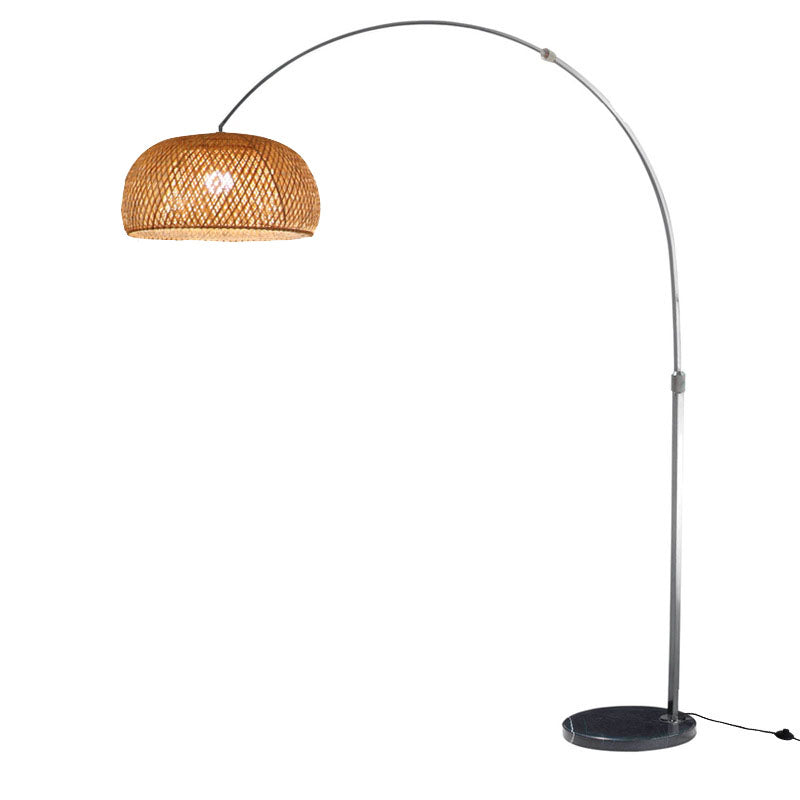 Visserslamp Staande Lamp Chinese Bamboe 1-Licht Houten Leesvloerlamp met Draaibare Kap