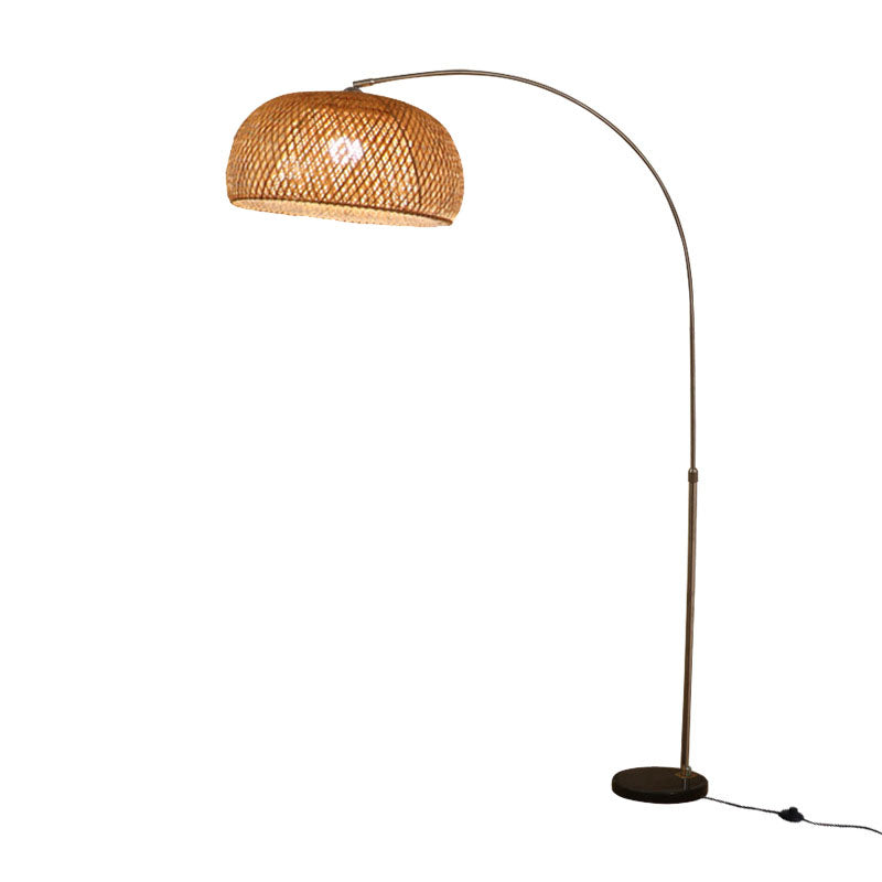 Visserslamp Staande Lamp Chinese Bamboe 1-Licht Houten Leesvloerlamp met Draaibare Kap