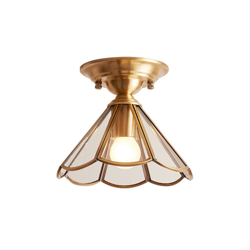 Enkele Lamp Flush Mount Verlichting Minimalisme Golfvormige Metaal Semi Flush Mount in Messing