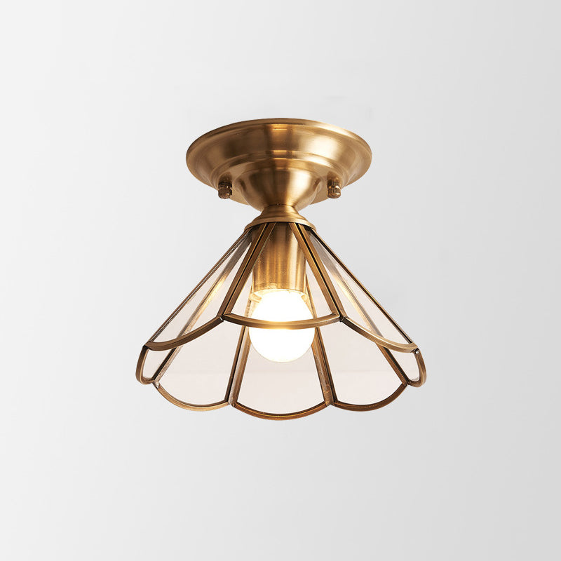 Enkele Lamp Flush Mount Verlichting Minimalisme Golfvormige Metaal Semi Flush Mount in Messing