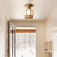 Enkele Lamp Flush Mount Verlichting Minimalisme Golfvormige Metaal Semi Flush Mount in Messing