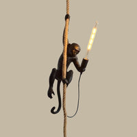 Moderne Aap Plafondlamp Hars Enkelvoudige Lamp Restaurant Hanglamp met Jute Touw