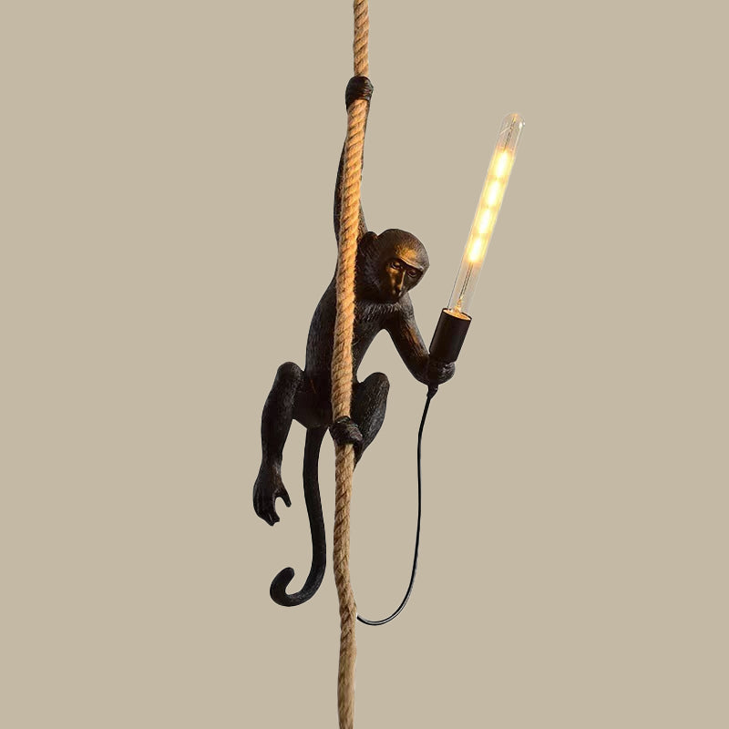 Moderne Aap Plafondlamp Hars Enkelvoudige Lamp Restaurant Hanglamp met Jute Touw