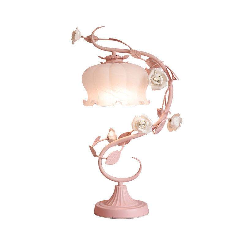 1 Hoofdtabel Lamp Pastorale Stijl Knop Witte Glas Nachtkastje Verlichting met Keramische Roos voor Bedzijde
