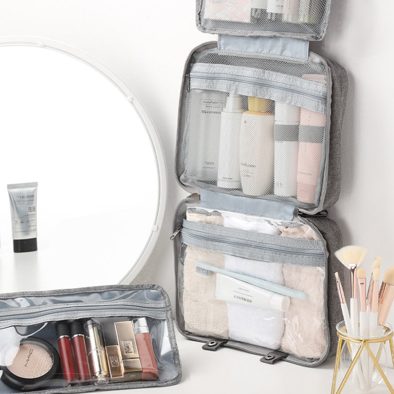 Travelique Reiskosmetik Organizer | Compact & Waterafstotend | Met 4 vakken & 360° haak | Voor dames & heren