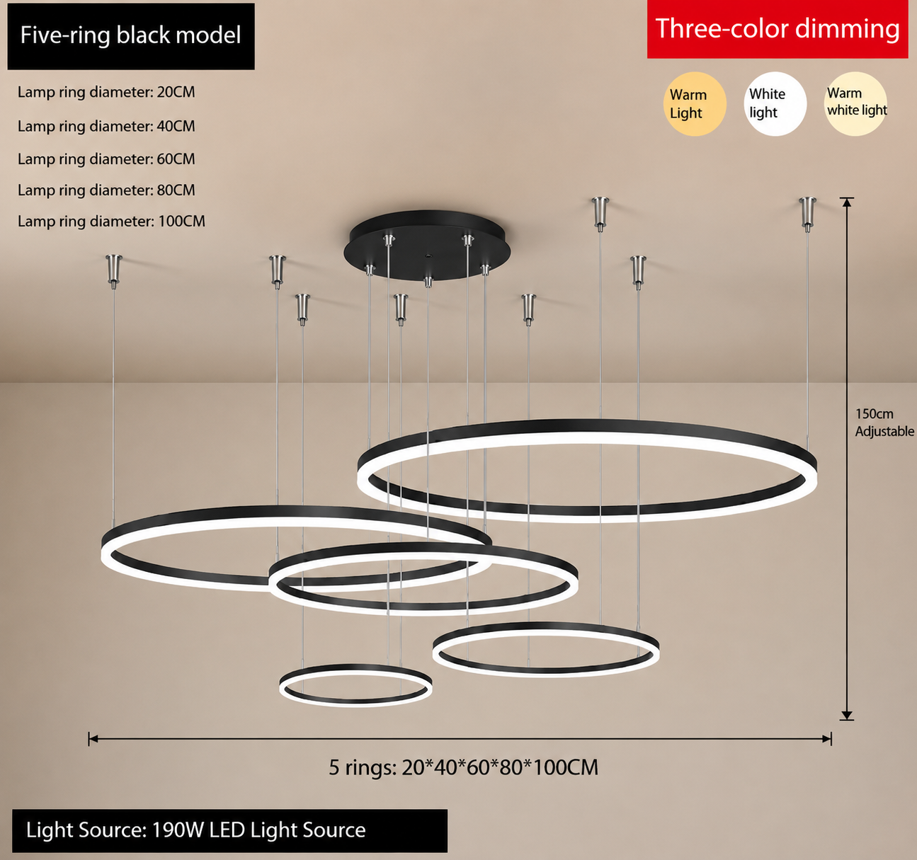 Arisha Hanglamp Tir-Kreis Ring Modern Zwart/Goud/Koffie Metaal Slaapkamer