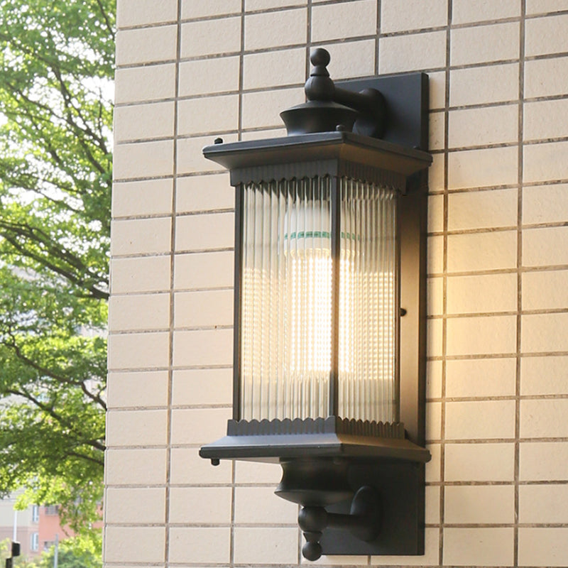 Enkele Lamp Wandmontage Licht Retro Rechthoekig Geribbeld Glas Wandverlichting voor Buiten
