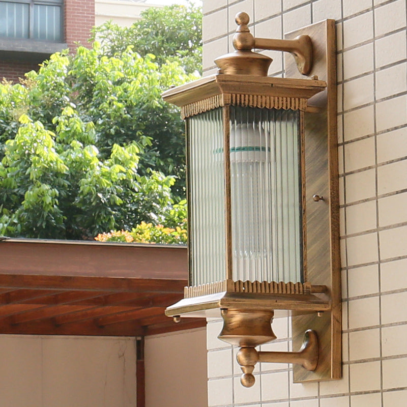 Enkele Lamp Wandmontage Licht Retro Rechthoekig Geribbeld Glas Wandverlichting voor Buiten