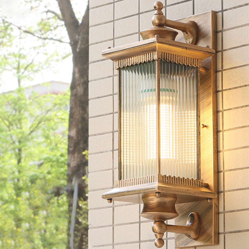 Enkele Lamp Wandmontage Licht Retro Rechthoekig Geribbeld Glas Wandverlichting voor Buiten