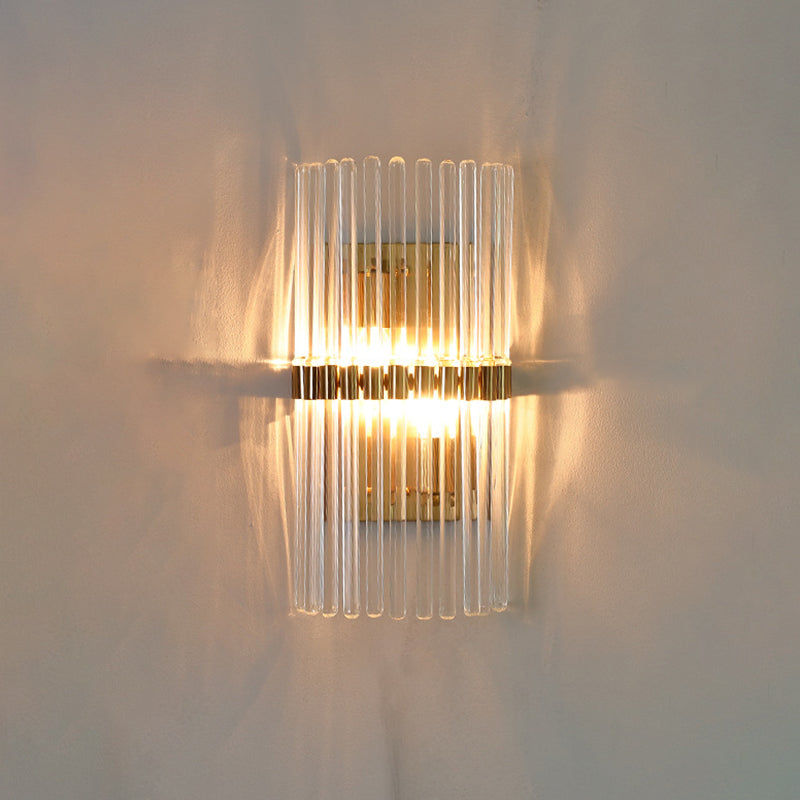 Contemporary Pillar Wandlamp Kristal 2 Koppen Woonkamer Muur Gemonteerde Lamp in Goud
