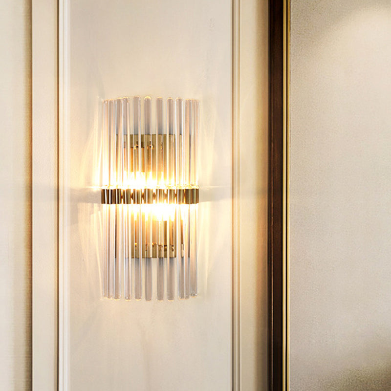 Contemporary Pillar Wandlamp Kristal 2 Koppen Woonkamer Muur Gemonteerde Lamp in Goud