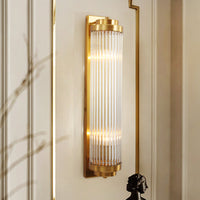 Contemporary Pillar Wandlamp Kristal 2 Koppen Woonkamer Muur Gemonteerde Lamp in Goud