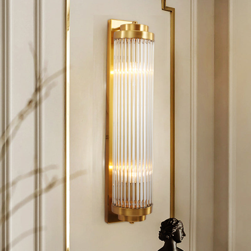 Contemporary Pillar Wandlamp Kristal 2 Koppen Woonkamer Muur Gemonteerde Lamp in Goud