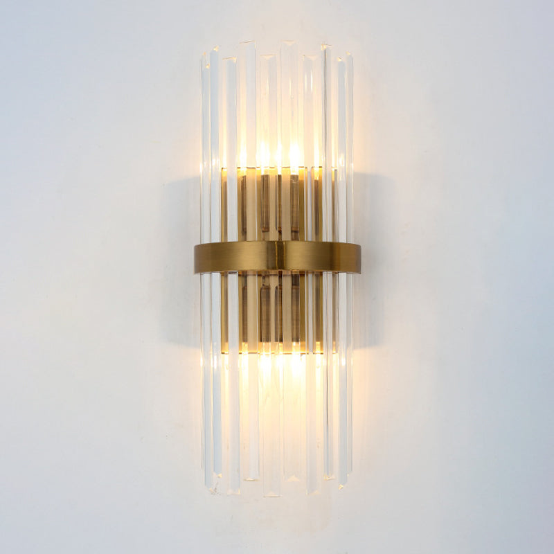 Contemporary Pillar Wandlamp Kristal 2 Koppen Woonkamer Muur Gemonteerde Lamp in Goud
