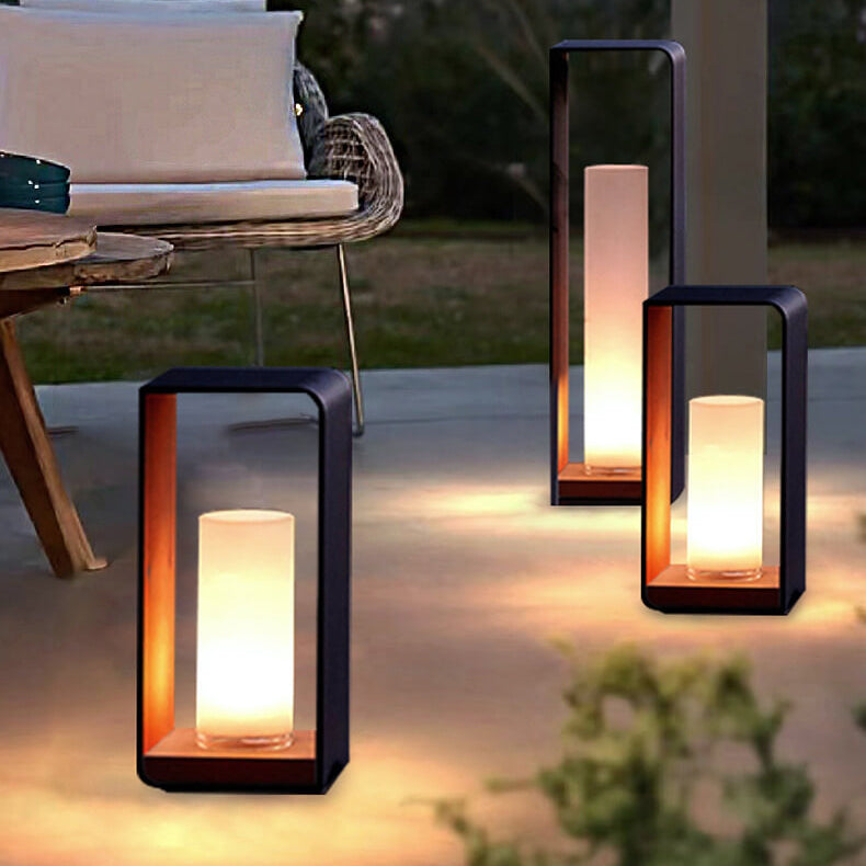 Zwarte Rectangulaire Zonne- Buitenlamp met Frosted Glas
