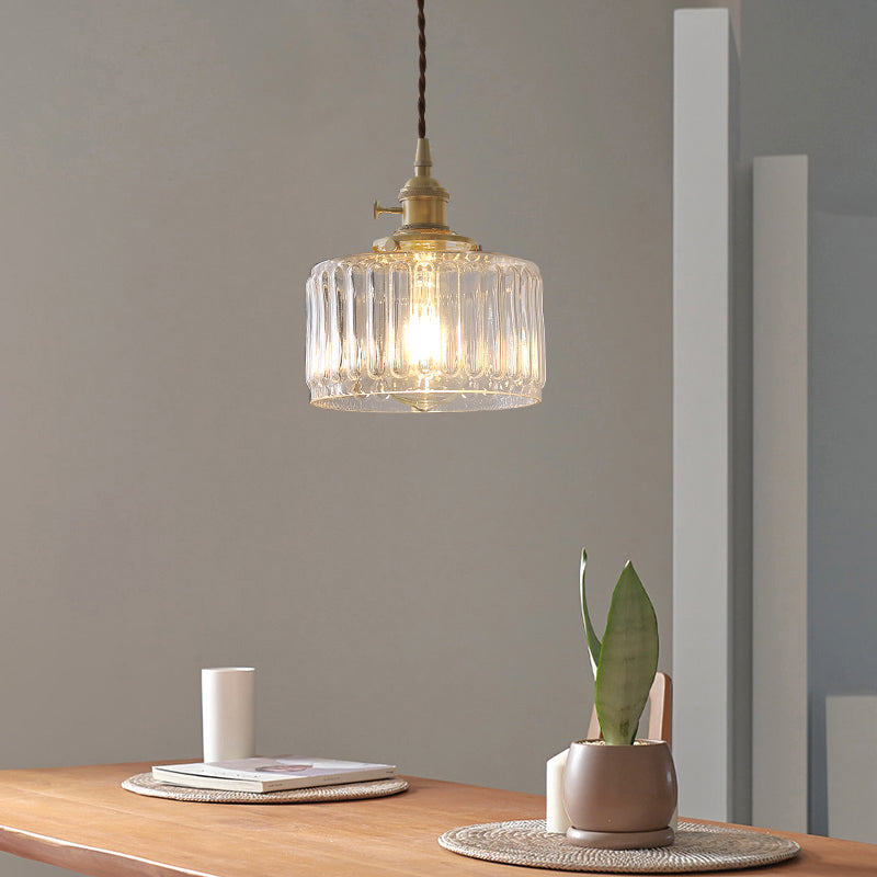 Industriële Drum Plafondlamp Enkele Glazen Hanglamp in Goud voor Restaurant